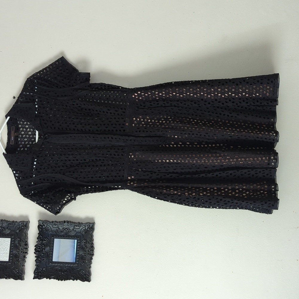 BCBG Max Azria Dasha Perforated Slip Mini Little Black Dress - Picture 3 of 12